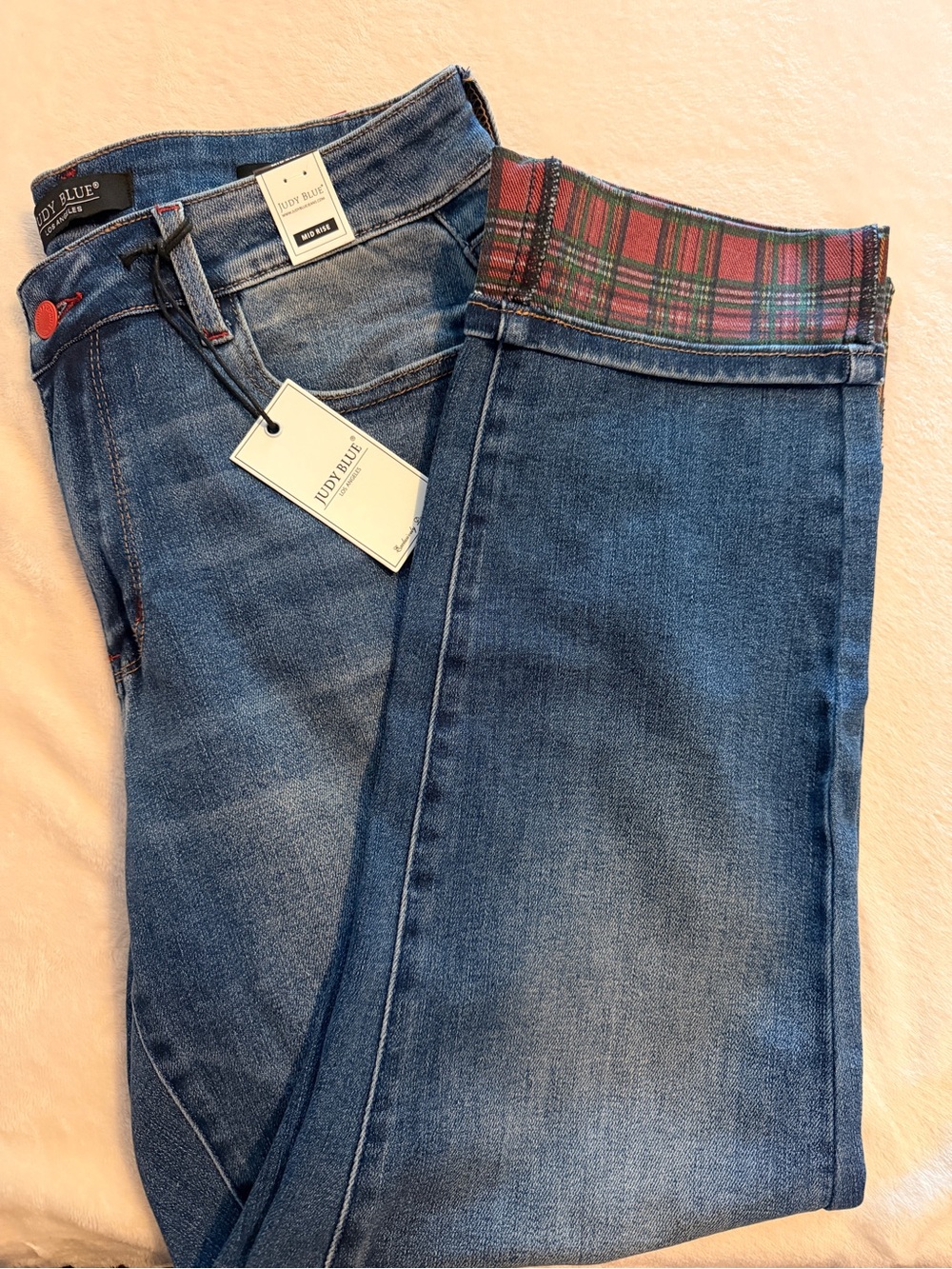 Judy Blue Jeans with Red Plaid Cuff